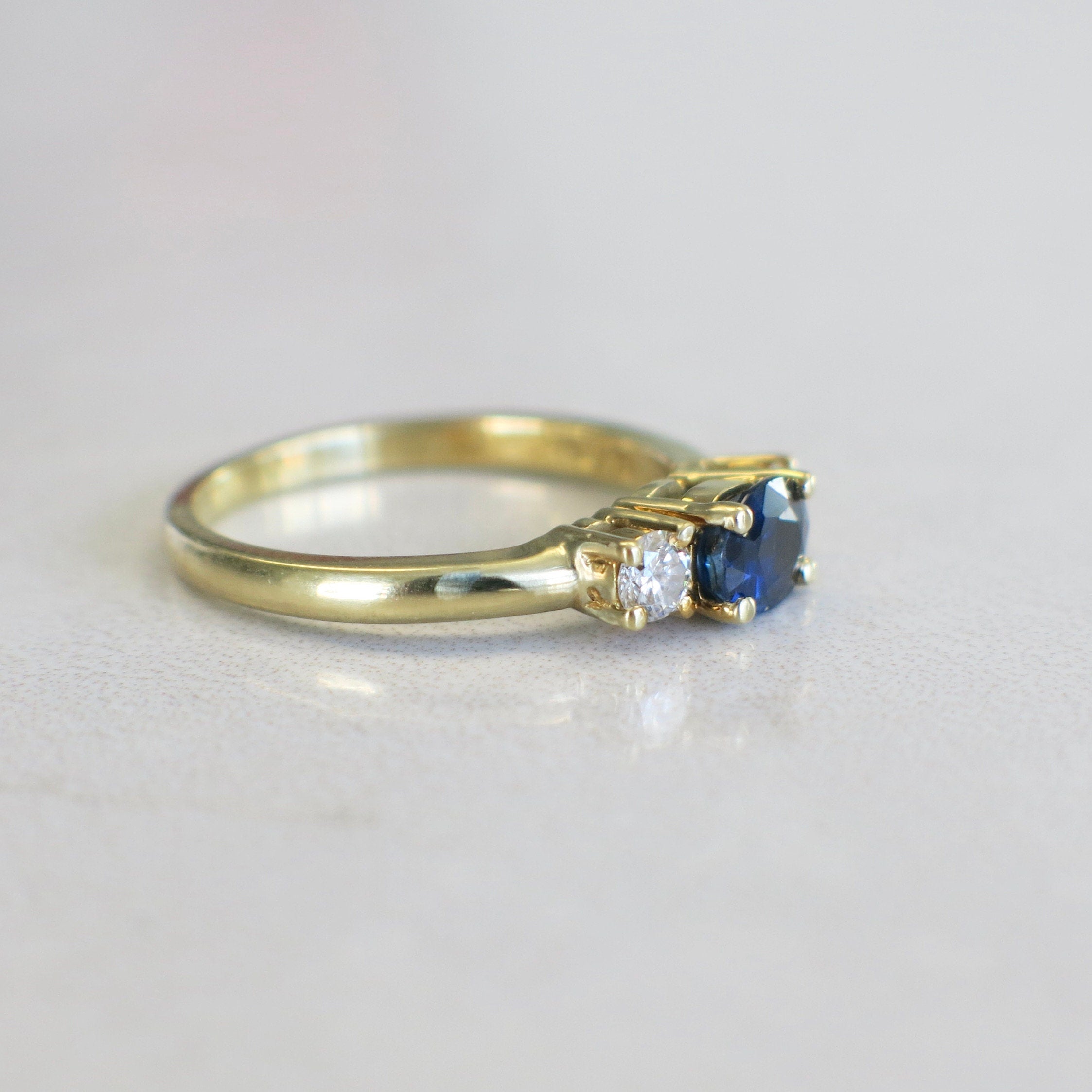 18K Yellow Gold Sapphire and Diamond Three Stone Ring | East-West Sapphire Engagement Ring - Black Market LLC