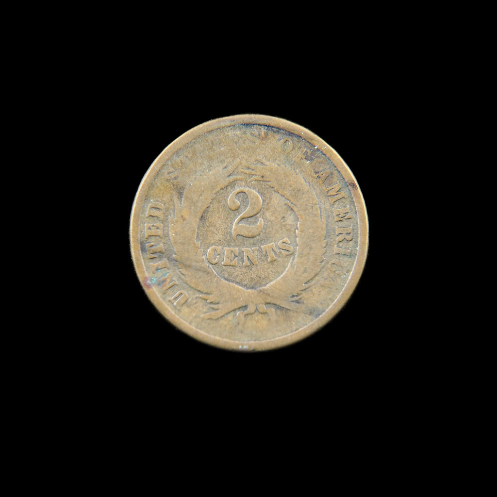 1864 Two Cent Piece by Black Market LLC featuring large motto and "IN GOD WE TRUST" inscription on a raw AG3 coin.