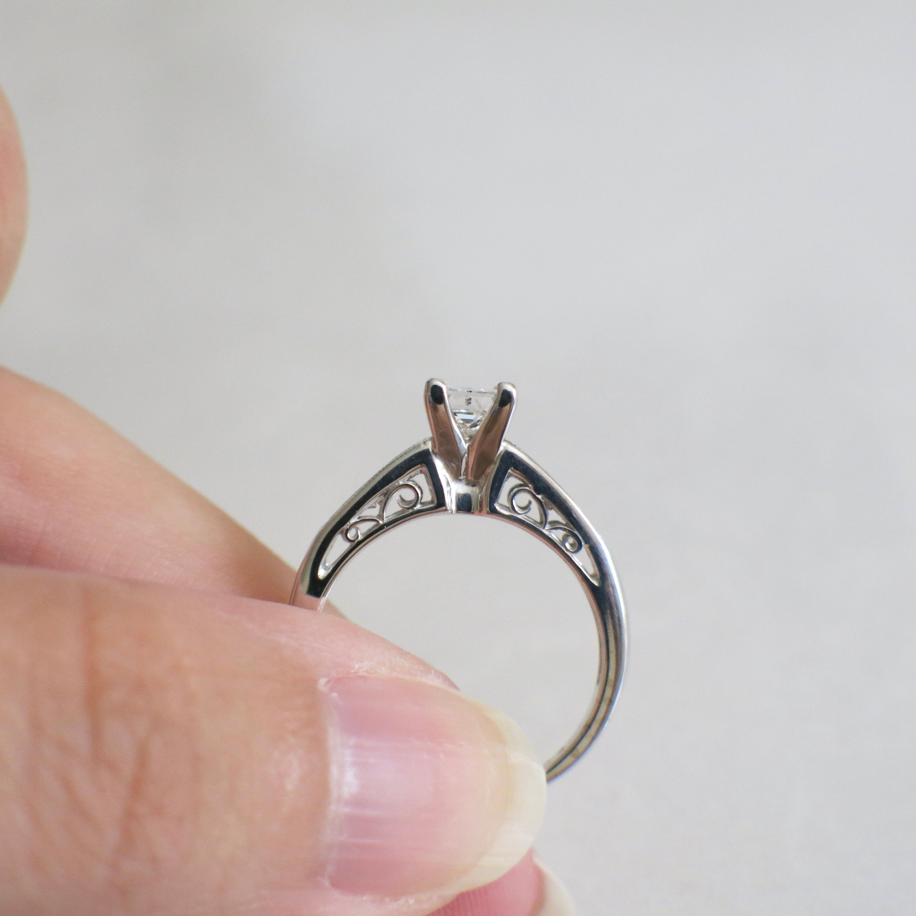 14K White Gold Princess Cut Diamond Engagement Ring – Milgrain Accents, .75 CTW, Size 6.25 - Black Market LLC