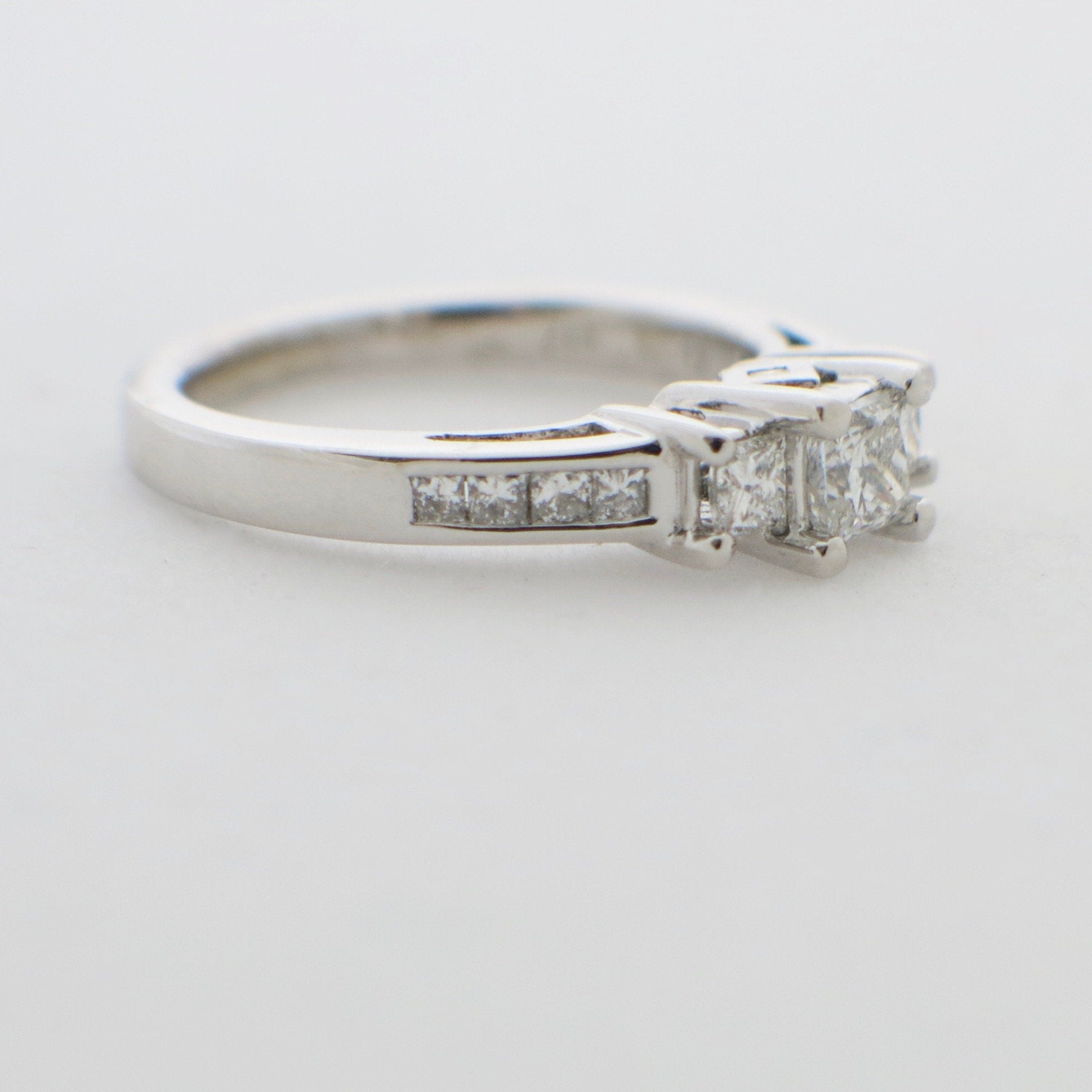 14K White Gold Princess Cut Three-Stone Diamond Engagement Ring – .78 CTW, Hidden Profile Diamonds, Size 6.5 - Black Market LLC