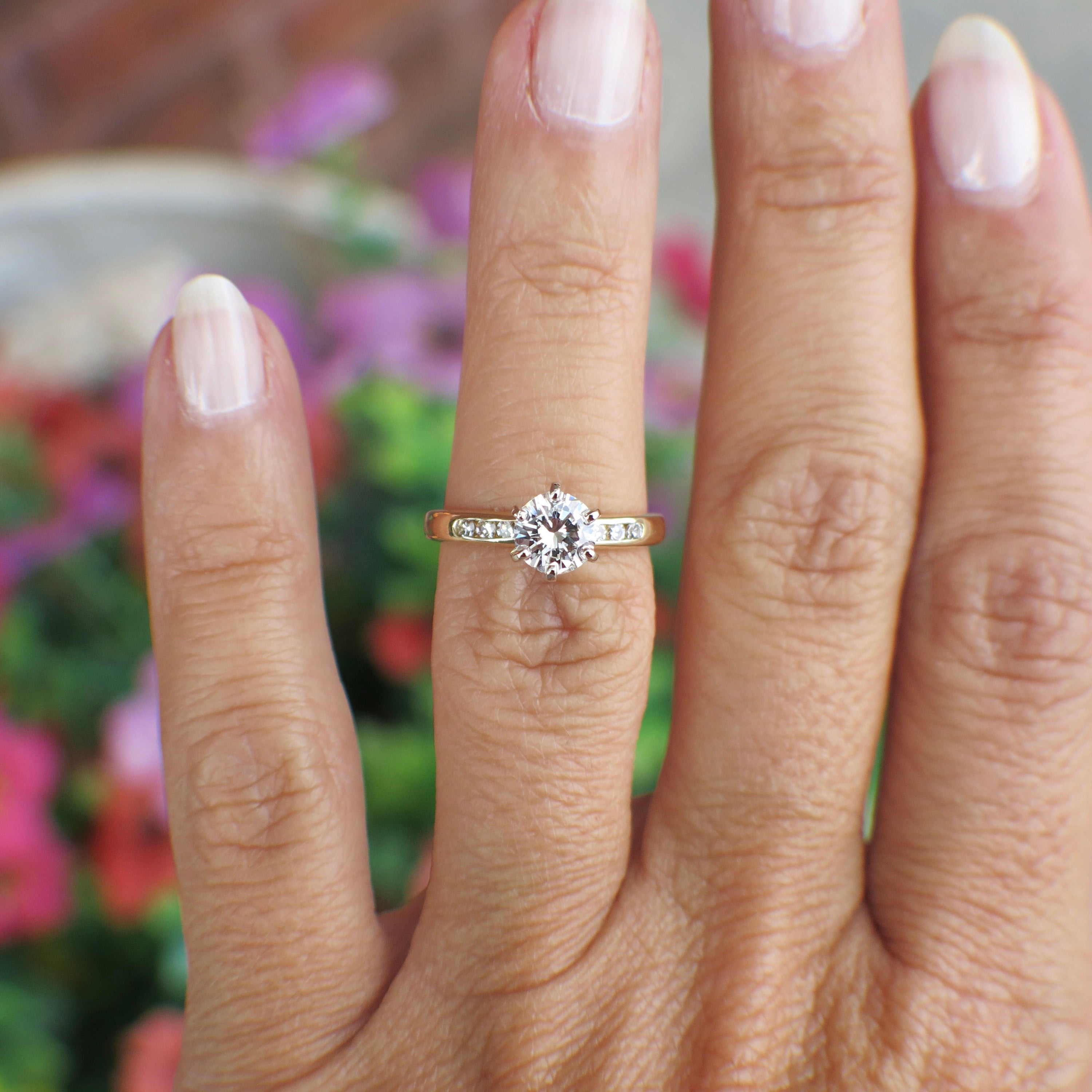 18K Yellow and White Gold Engagement Ring | 0.82CTW Natural Diamond SI2 H | Vintage Single Cut Accents - Black Market LLC