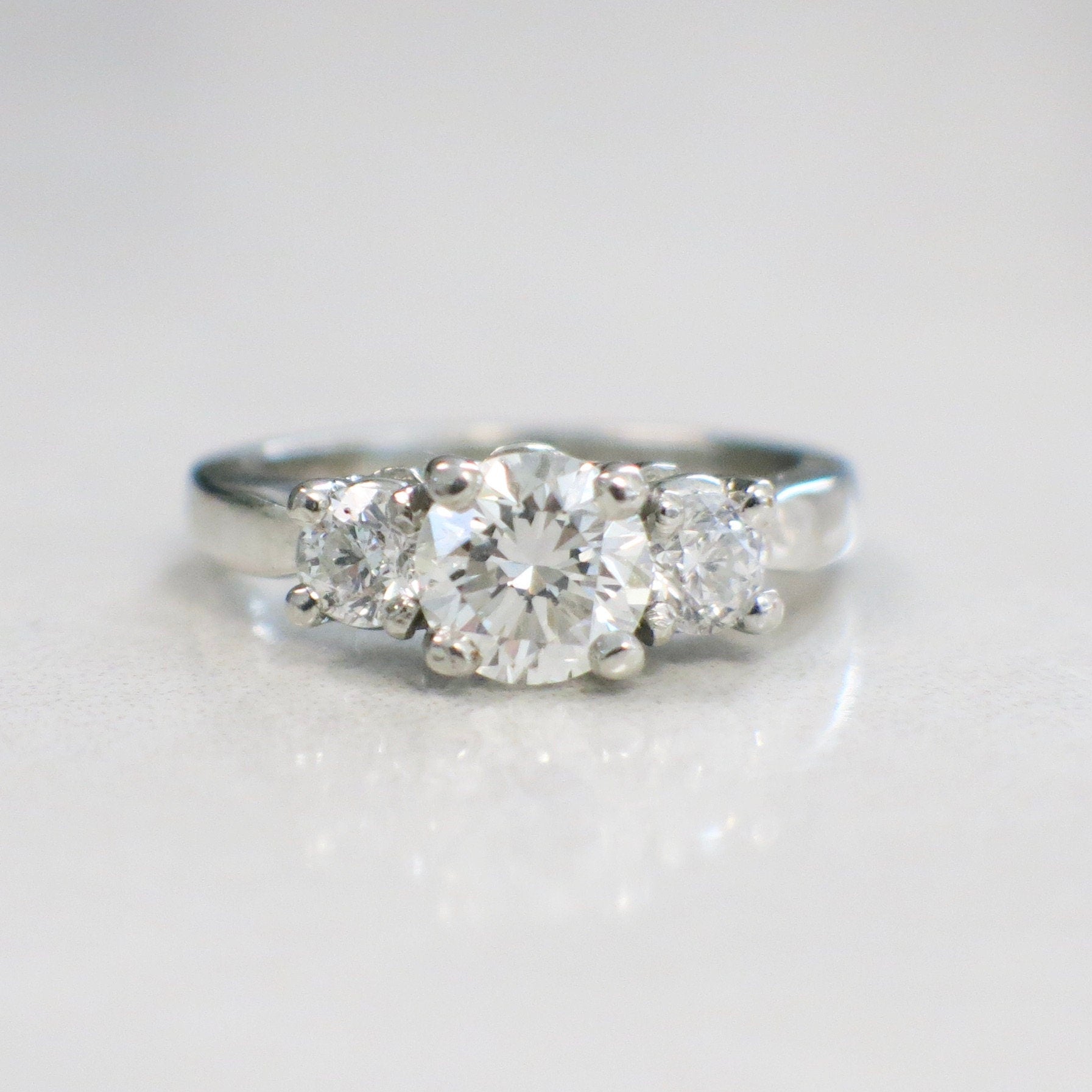 Platinum Three Stone Diamond Engagement Ring | 0.95ct Center SI1 E–F | 1.35 CTW Size 4.5 - Black Market LLC