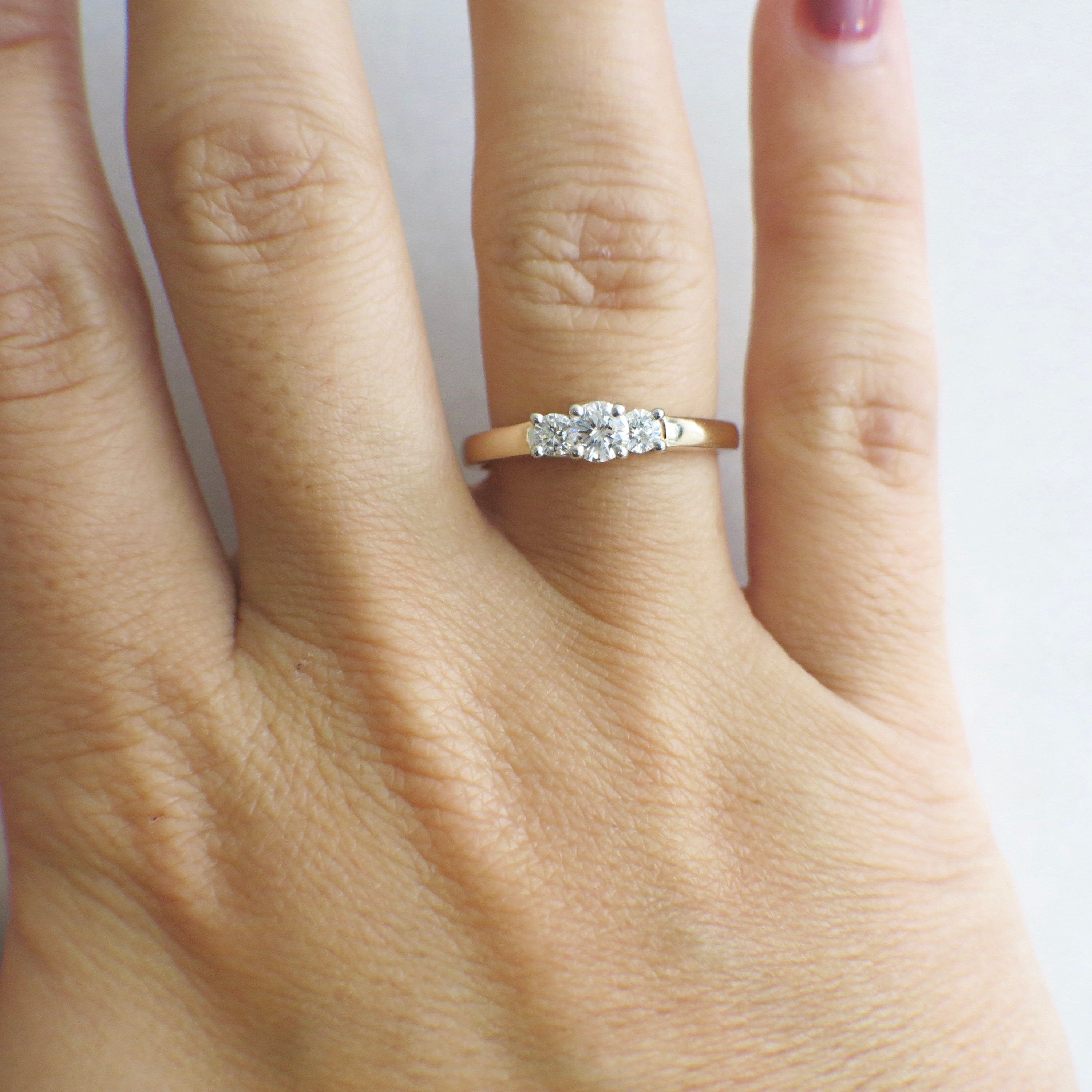 Three Stone Diamond Ring – 14K Yellow Gold, Platinum Head, .45 CTW, Size 6 - Black Market LLC