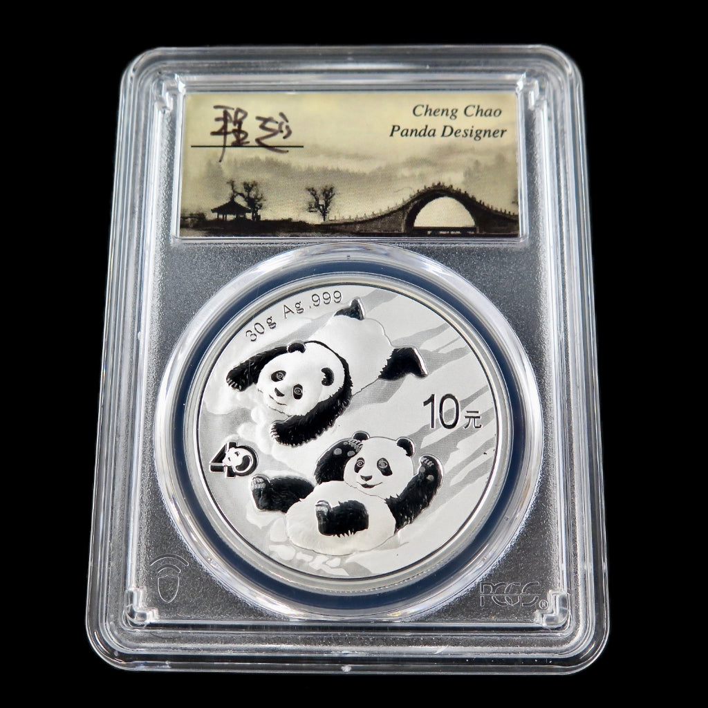 2022 China Panda – 30 g Silver – PCGS MS70 – FDOI – Cheng Chao Signed