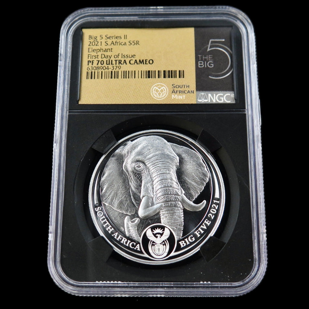 2021 Big 5 Elephant – 1 oz Silver – NGC PF70 UC – FDOI – Gold Label