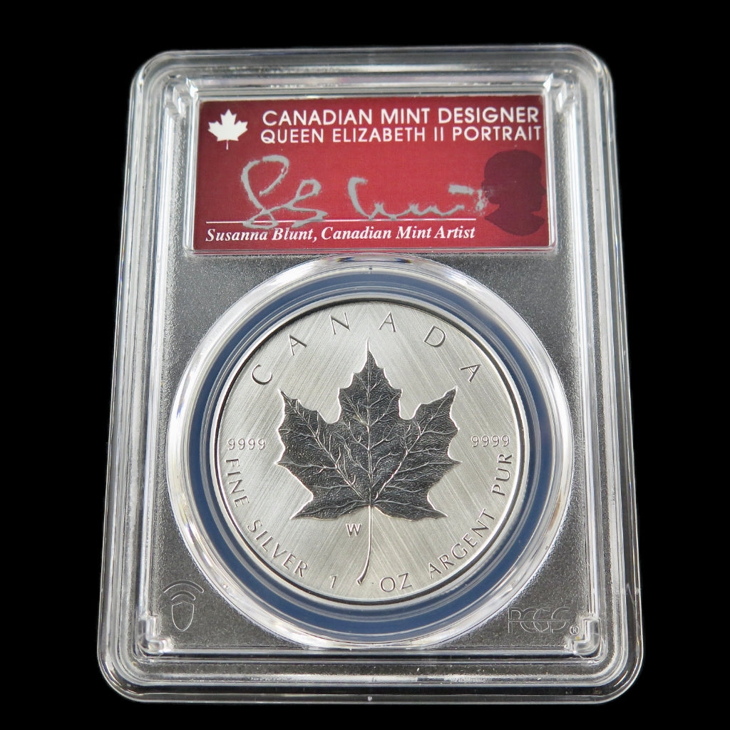 2021-W Canada Maple Leaf – 1 oz Silver – PCGS SP70 – First Strike – Blunt Signed