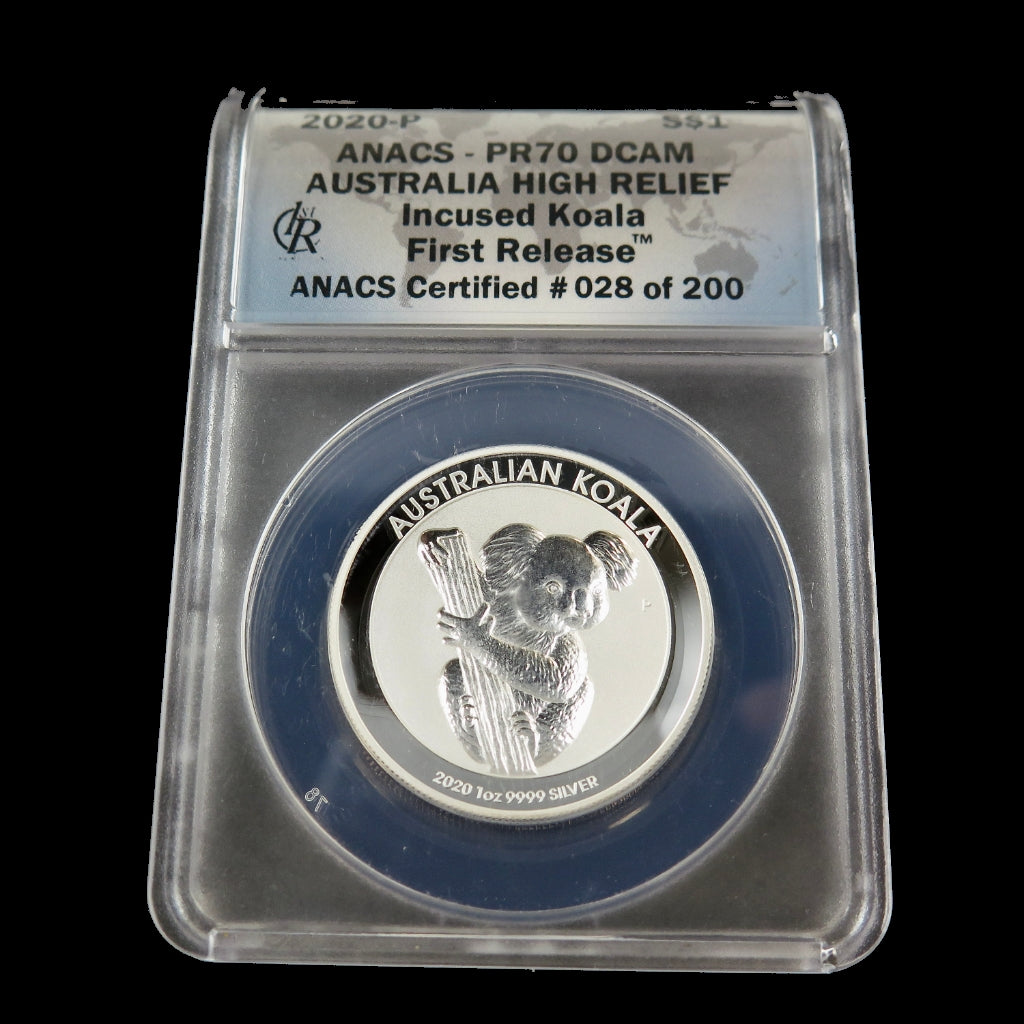 2020-P Australia 1 oz Silver Koala – High Relief Incused Design – ANACS PR70 DCAM – First Release - Black Market LLC