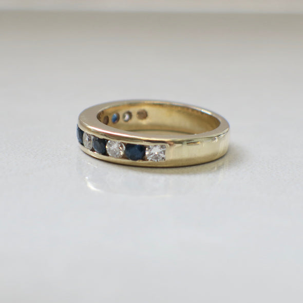 14K Yellow Gold Diamond and Sapphire Channel Set Ring Band