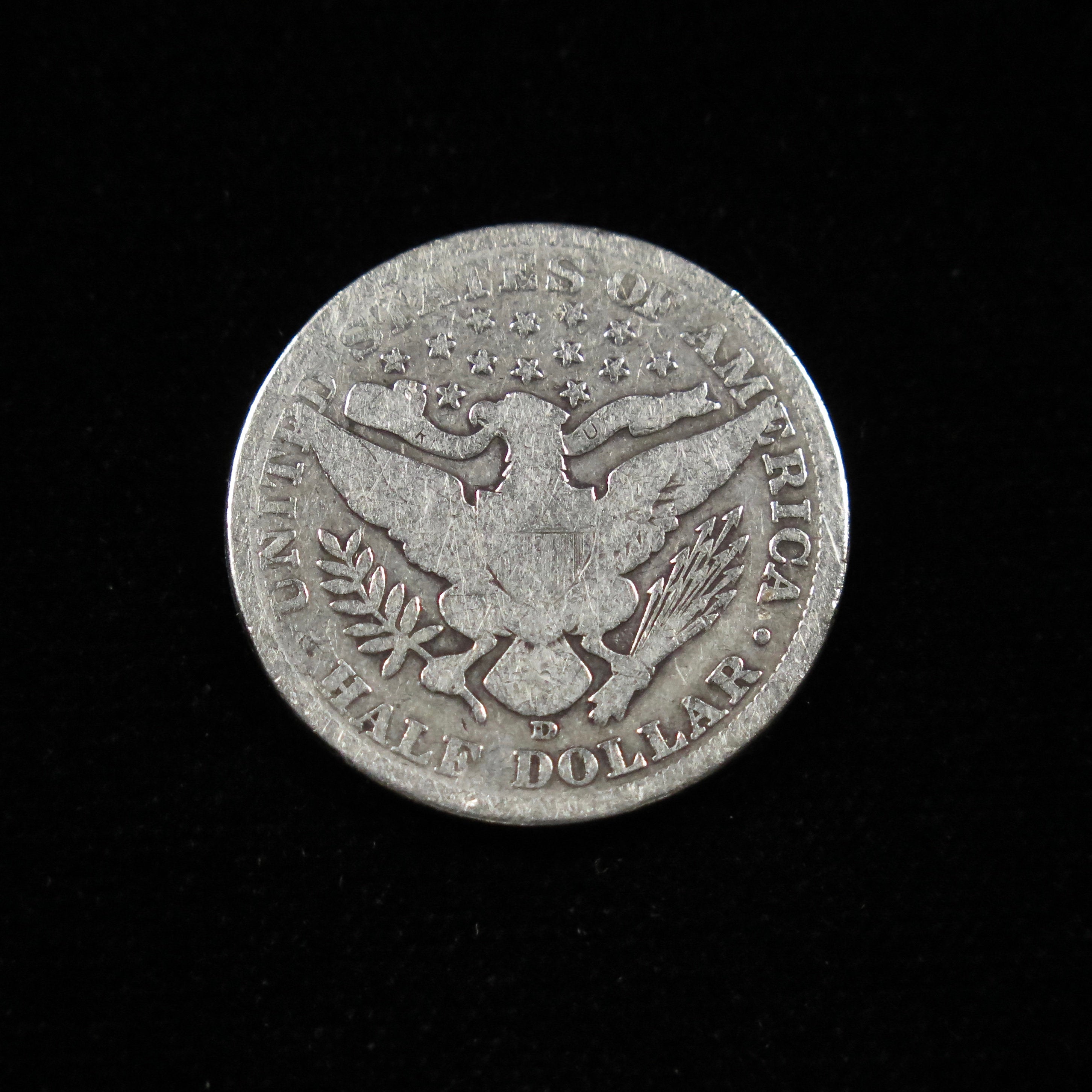 1908-D Barber Half Dollar coin from U.S. Silver Coins, VG condition, raw, Denver Mint, featuring detailed obverse and reverse images.
