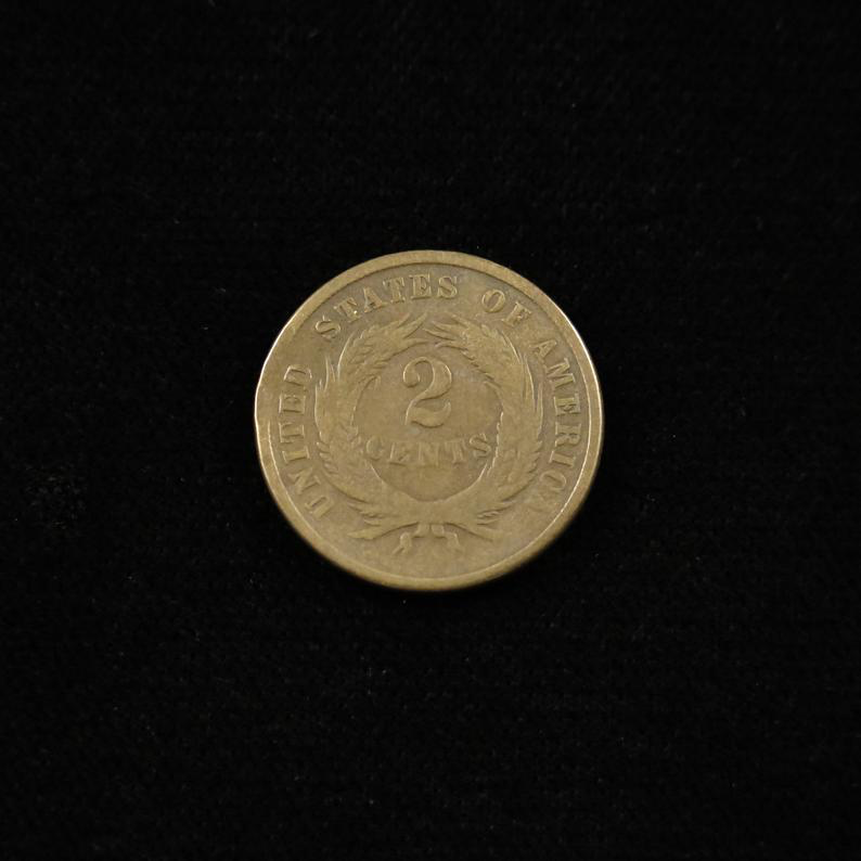 1865 Two Cent Piece by Black Market LLC, plain 5, raw copper coin from the Civil War era, historic U.S. two cent type.