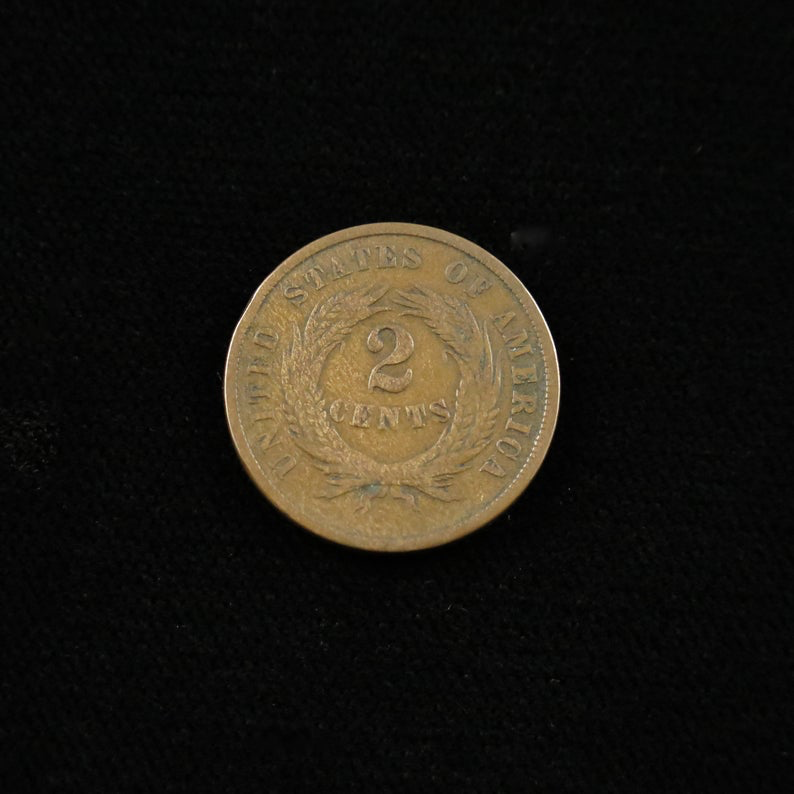 1865 Two Cent Piece in raw copper, Civil War era, historic U.S. coin with plain design, by Black Market LLC.