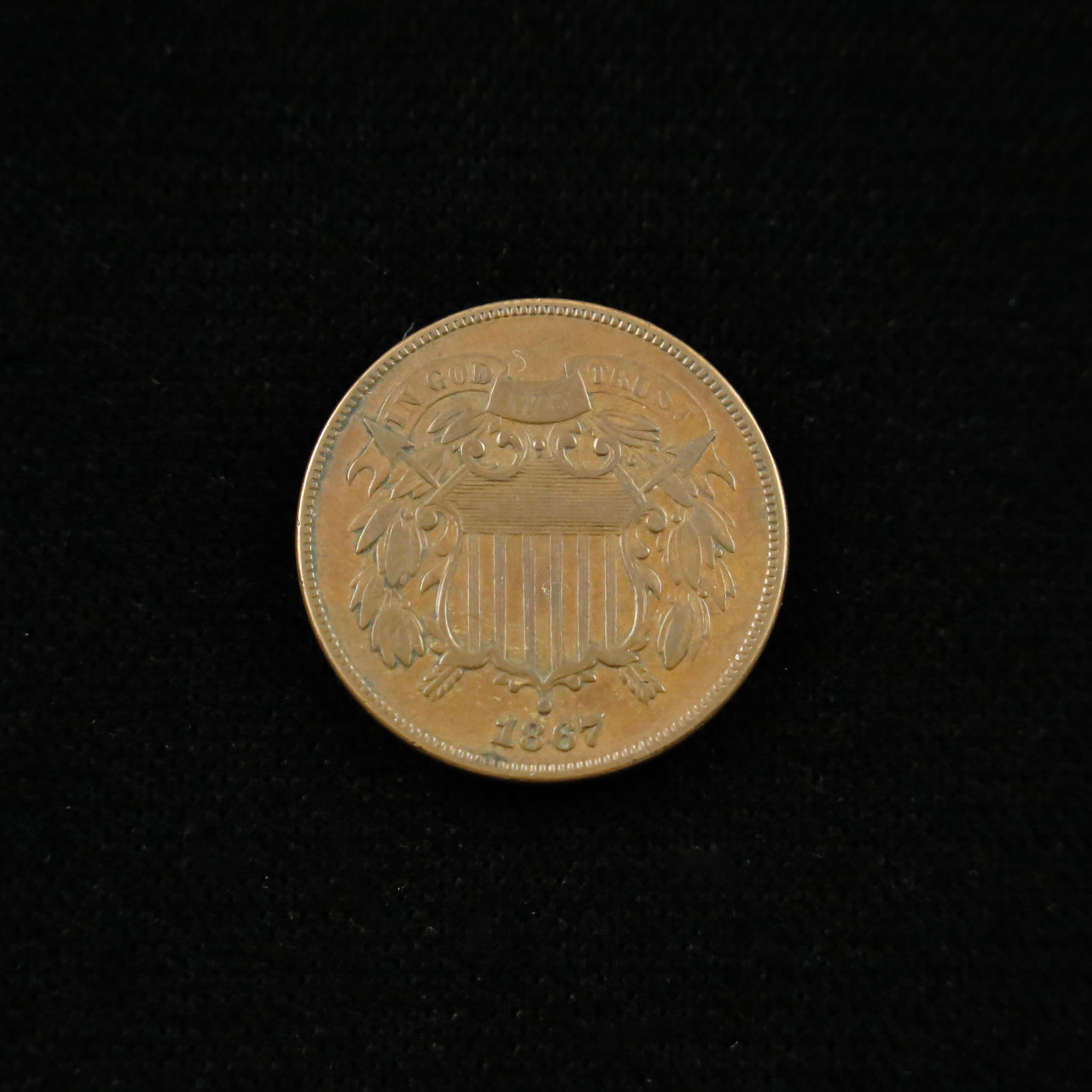 1867 Two Cent Piece – VF – Raw – Die Crack Through UNITED – Incomplete “D” – Civil War-Era Variety - Black Market LLC