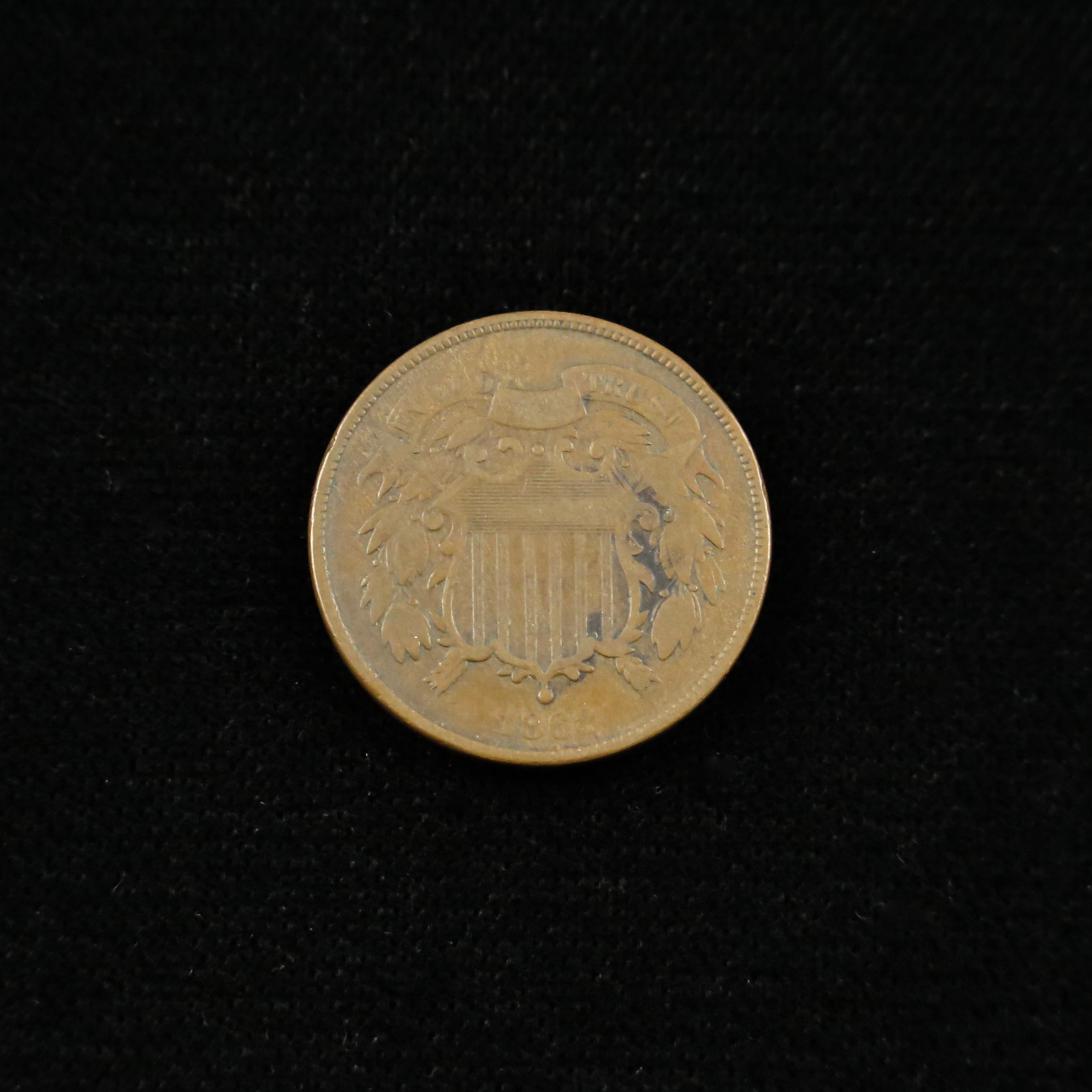 1868 Two Cent Piece by Black Market LLC, fine raw U.S. copper coin from the post-Civil War era, showcasing historic coin details.