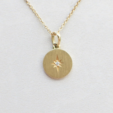 14K Gold Diamond Accented Starburst Pendant 16 to 18 Inch Adjustable Necklace