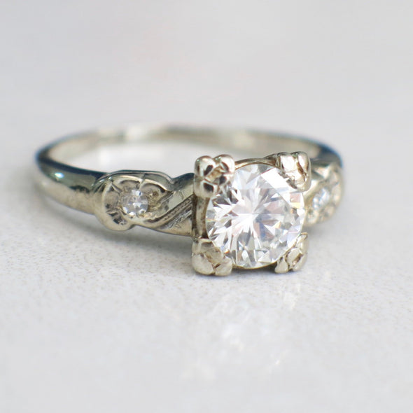 Vintage 14K White Gold Diamond with Diamond Accents Engagement Ring