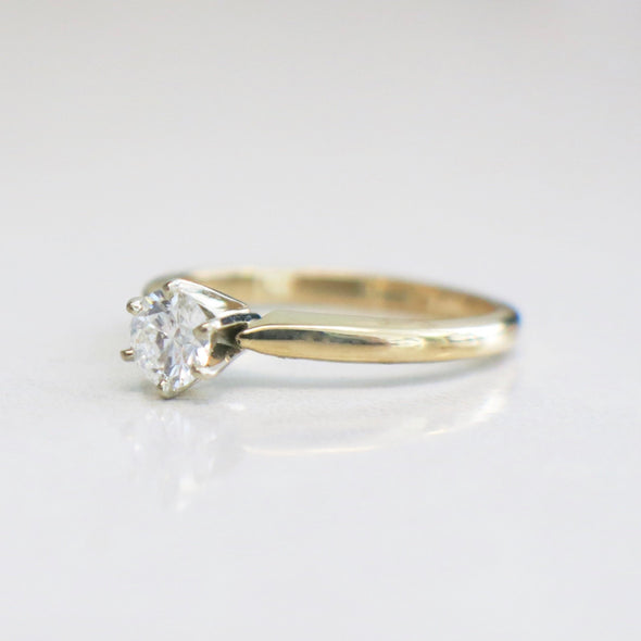 14K Yellow Gold Diamond Solitaire Round Vintage Engagement Ring