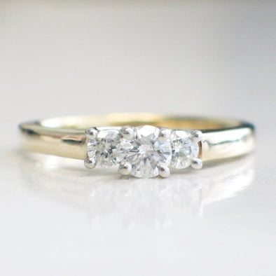 14K Yellow Gold and Platinum Three Stone Diamond Engagement Ring