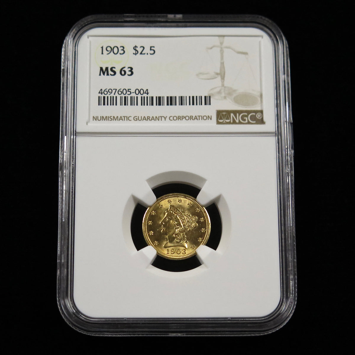 1903 Quarter Eagle 2.50 Liberty Head Dollar Gold Coin NGC MS63