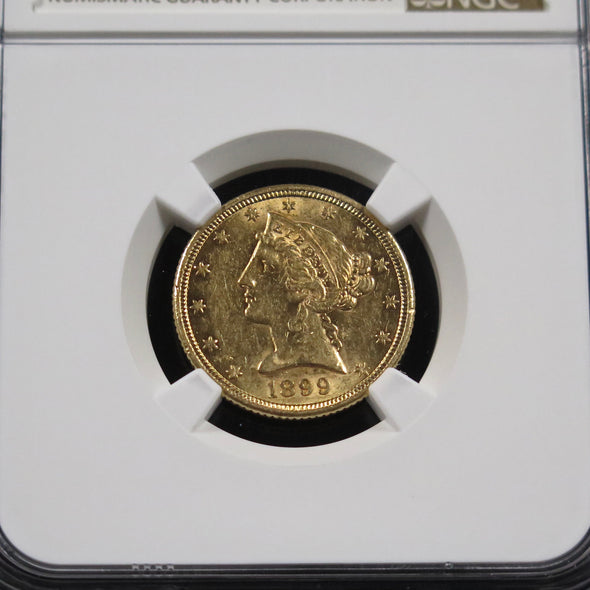 1899 S Liberty Head 5 Dollar Gold Coin NGC AU58