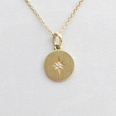 14K Gold Starburst Diamond Disc Pendant Necklace, Adjustable Layering Necklace