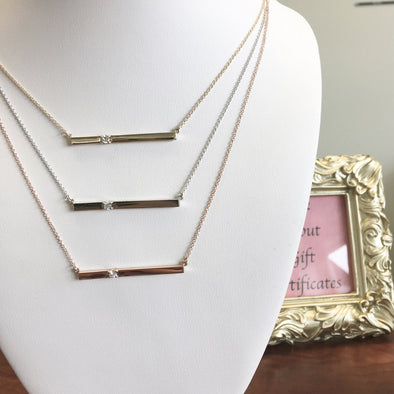 14K Gold Diamond Bar Necklace, Minimalist Layering Necklace, Custom Gold Bar Pendant