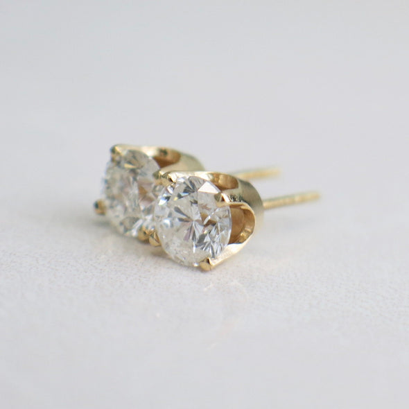 1.40ct Diamond Stud Earrings 14K Yellow Gold Threaded Backs I1 EF Classic Gift Jewelry Simple Elegant Sparkling