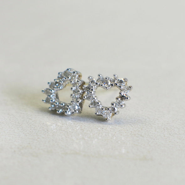 14K Gold Diamond Open Heart Earrings – White and Yellow Gold Studs