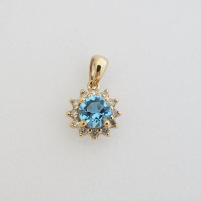10K Yellow Gold Swiss Blue Topaz Diamond Halo Pendant