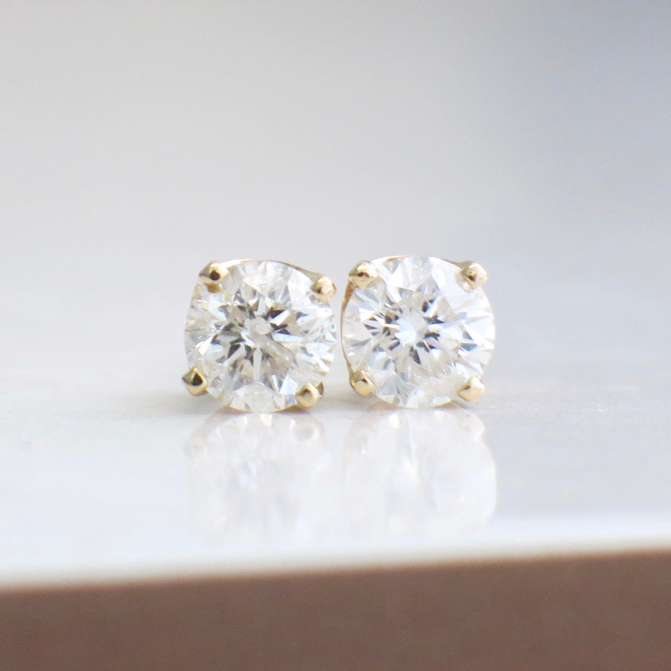 1.40ct Diamond Stud Earrings – 14K Yellow Gold, Threaded Backs, E–F Color - Black Market LLC