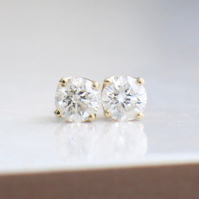 1.40ct Diamond Stud Earrings 14K Yellow Gold Threaded Backs I1 EF Classic Gift Jewelry Simple Elegant Sparkling