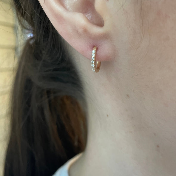 14K Yellow Gold Diamond Mini Hoop Huggie Earrings 1/8 CTW