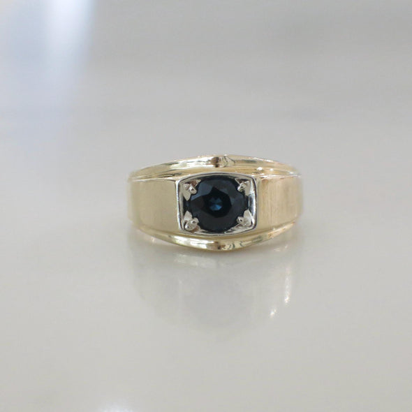 10K Yellow Gold Men's Sapphire Ring Bold Gemstone Statement Band