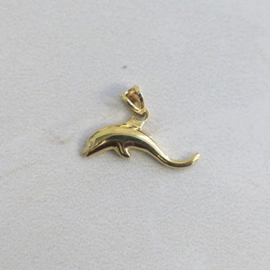 14K Yellow Gold Dolphin Charm Pendant Vintage Ocean Jewelry