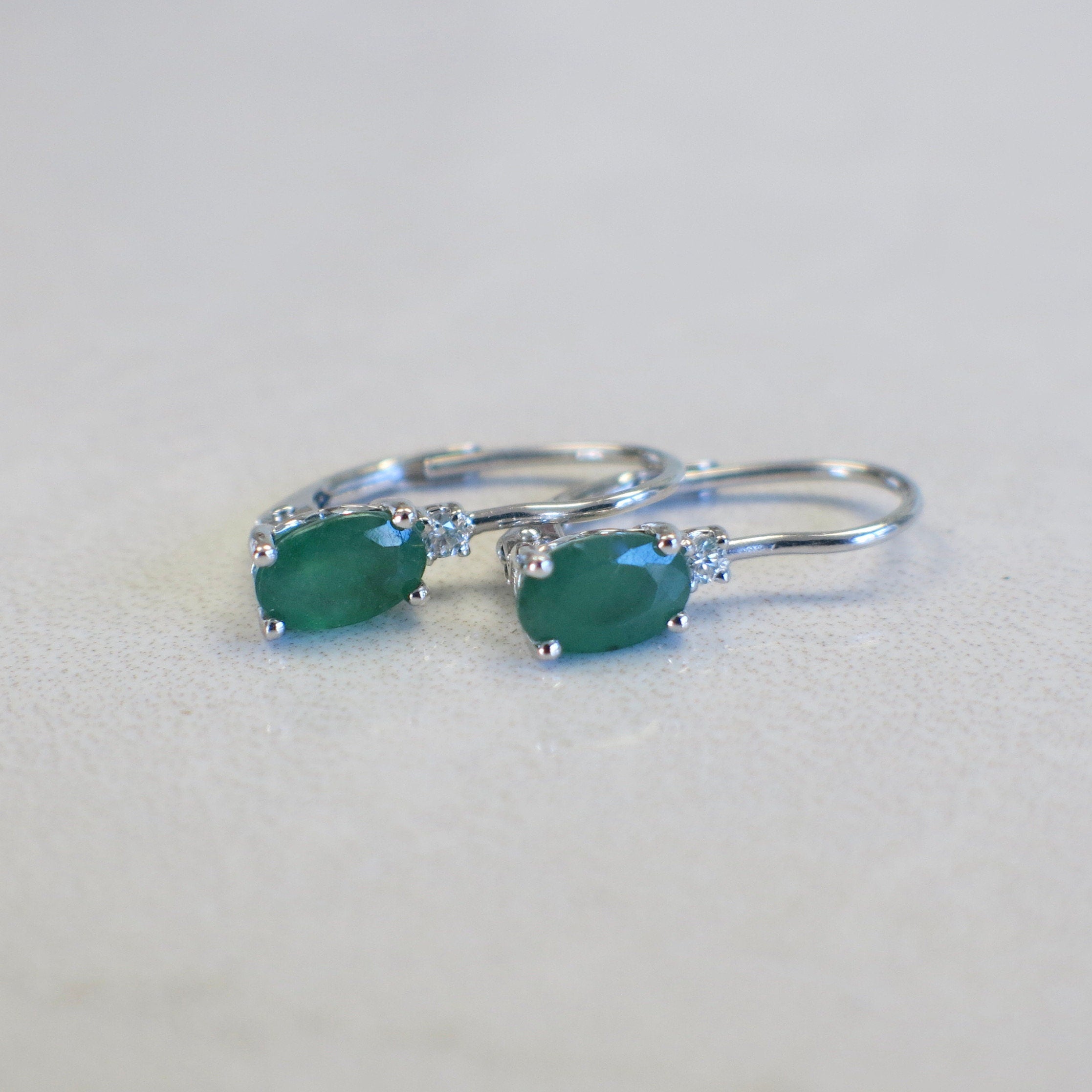 14K White Gold Emerald & Diamond Drop Earrings | Oval Emerald May Birthstone - Black Market LLC