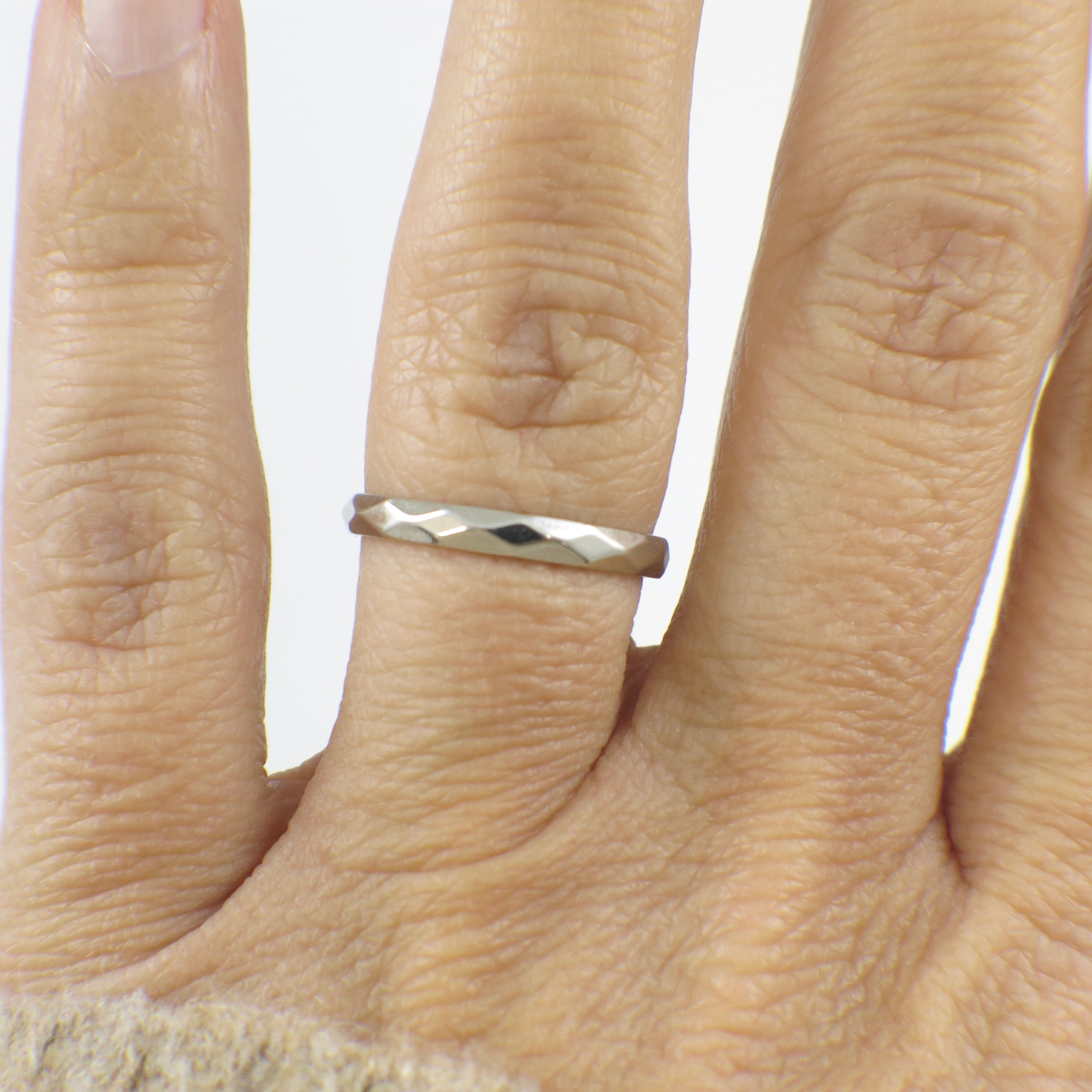 14K White Gold Hammered Band Ring