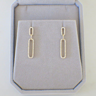 14K Gold Diamond Chain Link Drop Earrings – .33 CTW Natural Diamonds