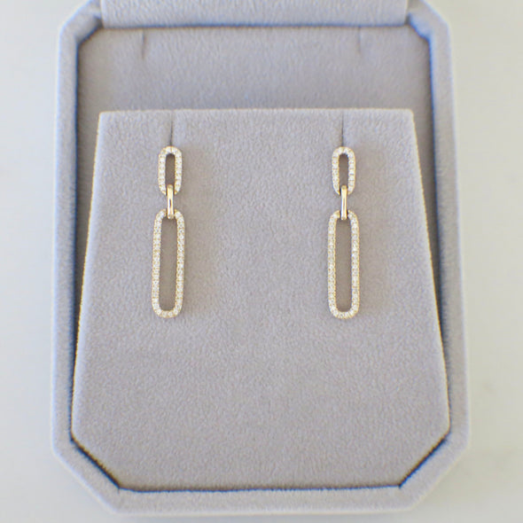 14K Gold Diamond Chain Link Drop Earrings – .33 CTW Natural Diamonds