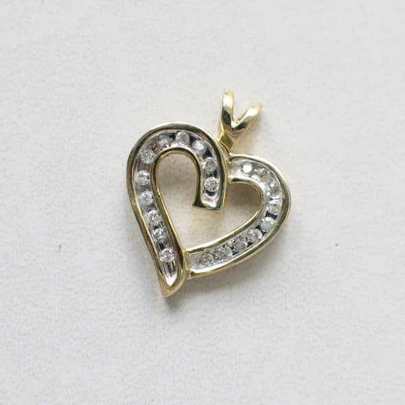 14K Two-Tone Diamond Open Heart Pendant Yellow White Gold .30 CTW
