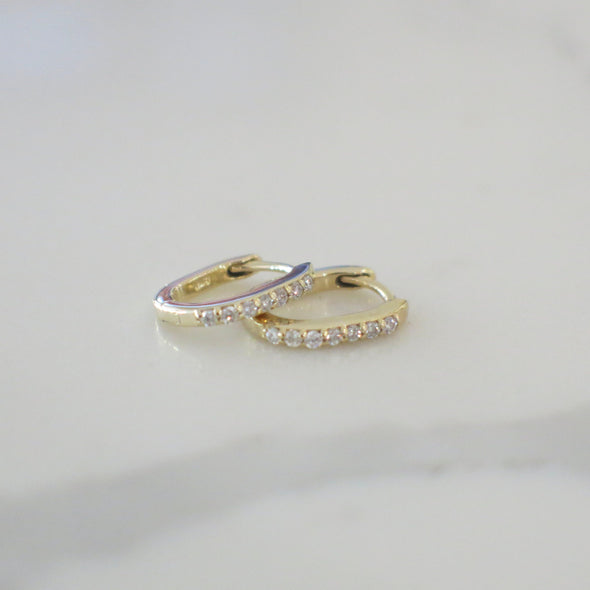 14K Yellow Gold Diamond Mini Hoop Huggie Earrings 1/8 CTW