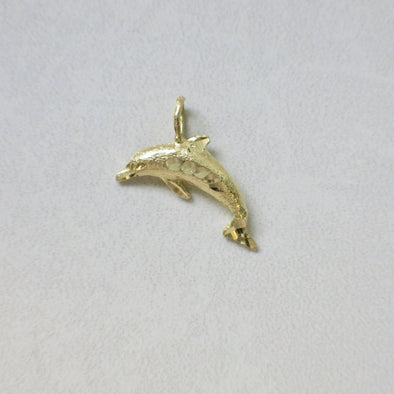 14K Yellow Gold Dolphin Pendant Vintage Ocean Sea Charm