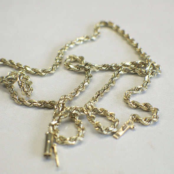 14K Yellow Gold Rope Chain Necklace – 19” Long, 2.4mm Wide, 12.2g, Classic Everyday or Pendant Chain