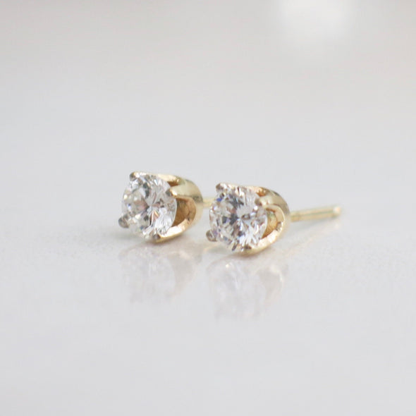 0.44ct Diamond Stud Earrings | 14K Yellow Gold Round Brilliant with Threaded Backs