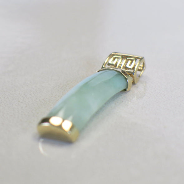14K Yellow Gold Jade Bar Pendant | Vintage Green Jade Slide Necklace Charm