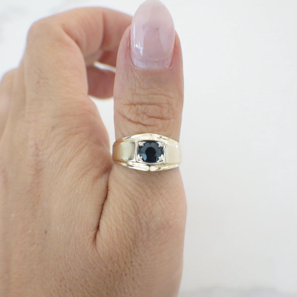 10K Yellow Gold Men's Sapphire Ring Bold Gemstone Statement Band