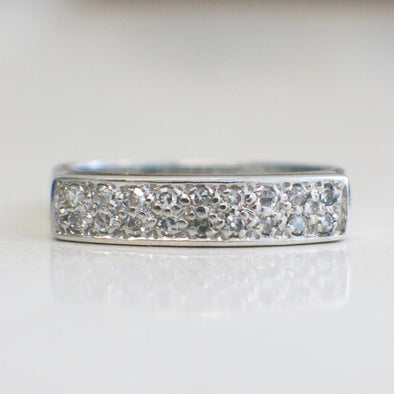 Vintage 14K White Gold Diamond Bar Ring Stackable Band