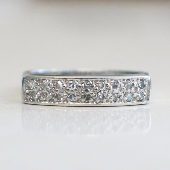 Vintage 14K White Gold Diamond Bar Ring Stackable Band