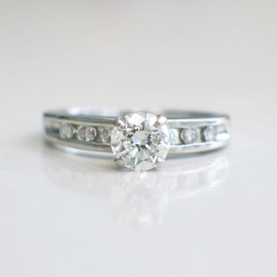 Vintage Platinum Engagement Ring – 1.06 CTW Diamond Solitaire with Channel Accents, Size 6