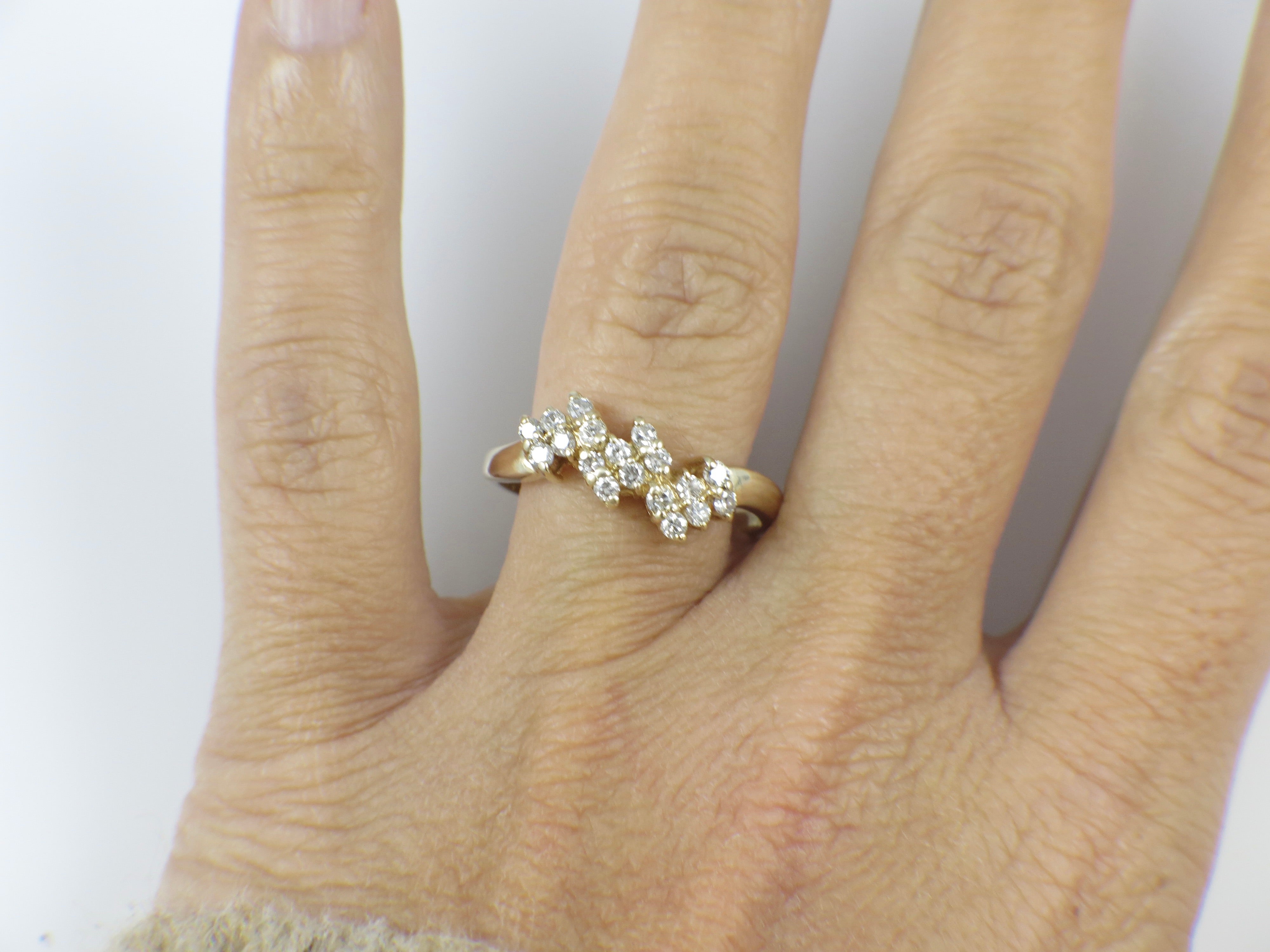 14K Yellow Gold Diamond Cluster Ring
