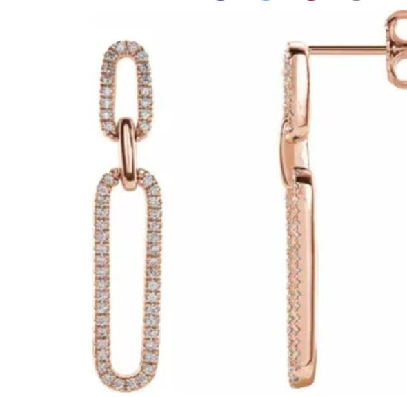 14K Gold Diamond Chain Link Drop Earrings – .33 CTW Natural Diamonds