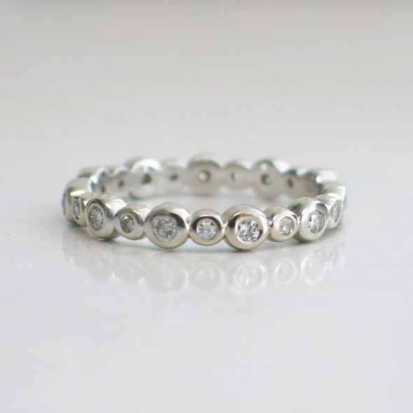 14K White Gold Diamond Bezel Eternity Band Ring Stackable Wedding Band Size 5.5